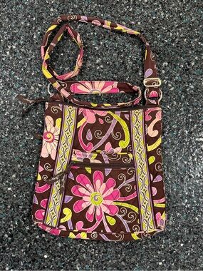 Vera Bradley Brown Floral Crossbody/Shoulder Bag Purse Medium Adjustable strap